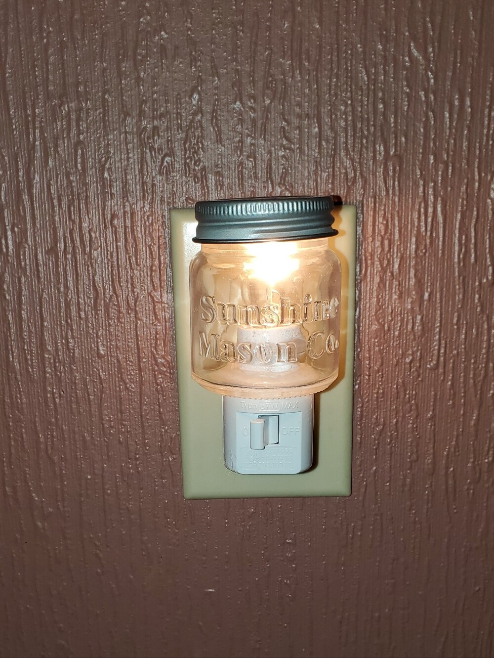 Amber Glass Mason Jar Night Light - Rustic Wall Lantern
